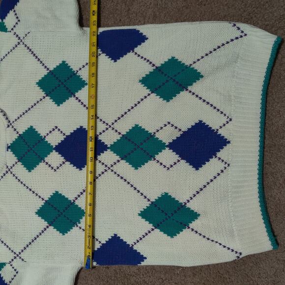Vintage Embassy Row Sweater Mens Large Argyle Cotton Retro Preppy Diamond White - Picture 6 of 8